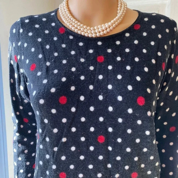 Talbots Pure Merino Wool Black Red & White Poker dots Sweater Women Size M - Picture 5 of 6